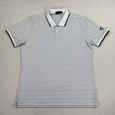 G/FORE Polo Shirt Mens Large White Navy Stripe Golf Performance Short Sleeve