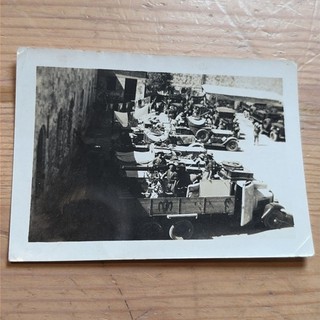 WWII Photo Army Soldiers w/ Trucks & Cars 9x6cm
