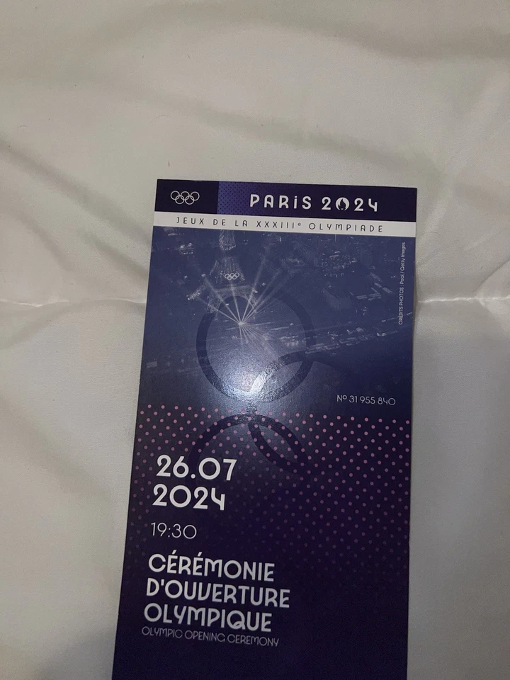 Boleto de ceremonia de apertura de los Juegos Olímpicos de París 2024 26 de julio de 2024 histórico coleccionable Foto 4 de 4