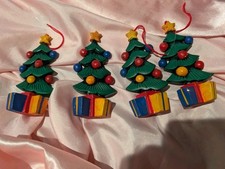 Wooden Christmas Tree With Gifts Ornaments Lit Of 4
