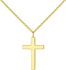 14K Gold Dainty Cross Necklace for Women, Tiny Gold Cross Pendant with Chain, St