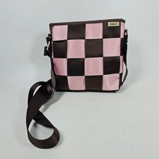 COMELY Checkerboard Woven Seatbelt Crossbody Bag Pink Brown Small Messenger