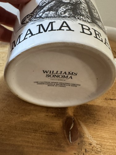 Williams Sonoma Mama Bear and Cub Coffee Tea Mug Butterfly White Black Cup 16 oz - Picture 5 of 7