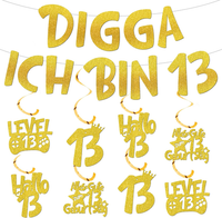 Deko 13 Geburtstag Girlande Junge MäDchen, Golde 13. Geburtstagsdeko Banner