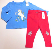 Gap Baby Toddler Girl Outfit T-Shirt Leggings Blue Pink SIZE 6-12M 5T NEW