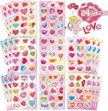 Valentines Stickers 24 Sheets Colorful Love Heart for Kids