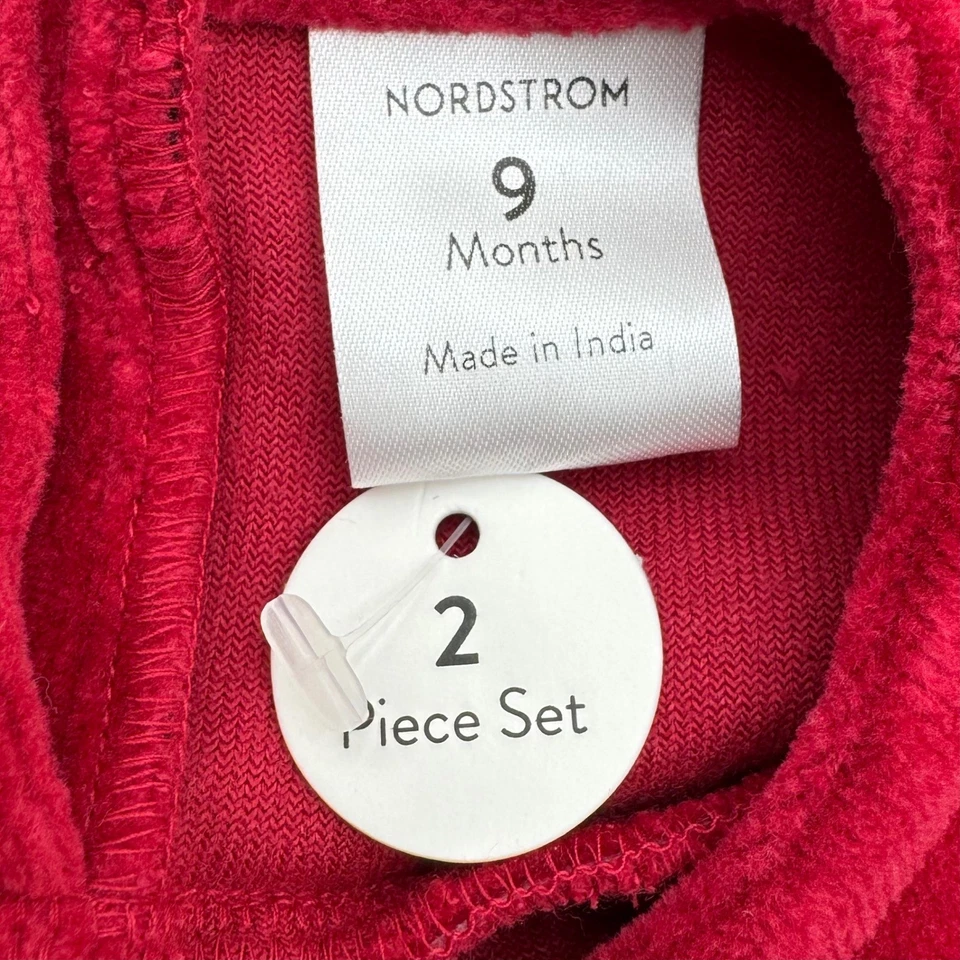 NUEVO Nordstrom Bebé Niñas 9 Meses Rojo Rio Velour Vestido Florers Conjunto de 2 Piezas Vacaciones Foto 3 de 4