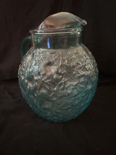 Aqua Teal Blue Lido Milano 96 oz Glass Ice Lip Ball Pitcher Vtg Anchor Hocking