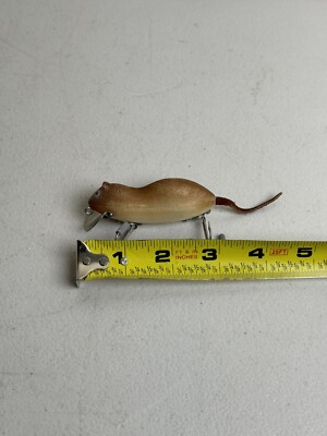 Vintage Heddon Meadow Mouse Lure, floc surface, leather tail