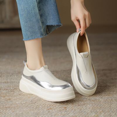 Women's Fashion Leather Two Tone Elastic Top Platform Creeper