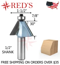 Tideway Carbide IND LC02061418 30 deg chamfer bevel bearing 1/2 shank router bit