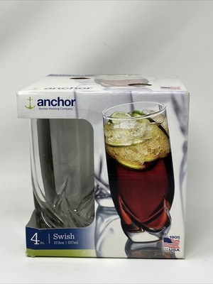 Anchor Hocking Swish Tumbler Clear Beverage Water Glass 17.5 oz Set of 4 NEW NIB