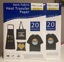 Printers Jack Iron-On Heat Transfer Paper for Dark Fabric 2-pk 20-Sheets Ea New
