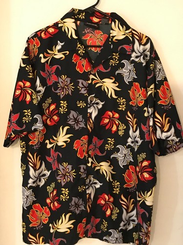 L Men's ODO Vintage Black Floral Polyester Hawaiian Shirt NEVER WORN