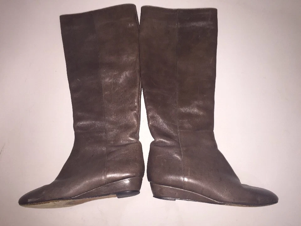 Botas para mujer Loeffler Randall de cuero marrón hasta la rodilla tacón de cuña talla 5,5 Foto 2 de 4