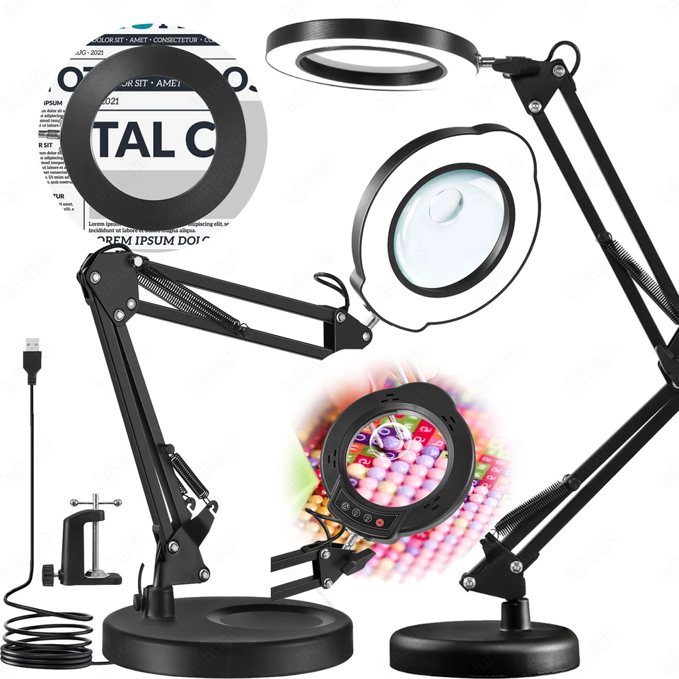 15X 10X Lupe mit Licht Ständer 2-in-1 stufenlos dimmbare LED-Schreibtischlampe - Bild 2 von 4
