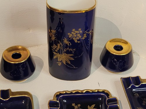 Vintage Lindner Bavaria Echt Cobalt Blue Gold karin candle & trays set - Picture 8 of 11