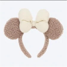 Japan Tokyo Disney Resort Minnie Winter Ears HeadBand Hat Brown Fluffy 2022