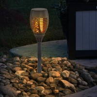 AußEnleuchte Steckleuchte Solarlampe Led Schwarz Erdspieß Feuereffekt Stanzungen