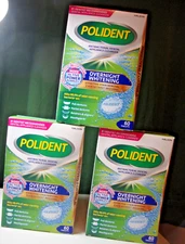 3 Polident Overnight Whitening Antibacterial Dental  Cleanser Tablets, 180 Count