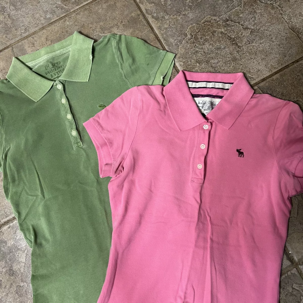 Womens Junior Abercrombie Lot Of 2 Vintage Polo Shirts Slim Fit Size Med EUC
