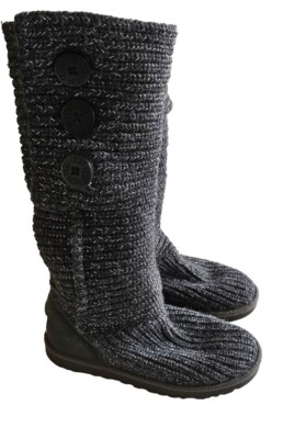 Ugg Australia Womens 1876 Carry Gray Knitted Boots Sz 7 3 Button Side 