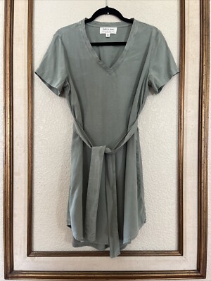 Cloth & Stone Anthropologie Dress Green Tie Tencel V-Neck Sz Small Short |  eBay