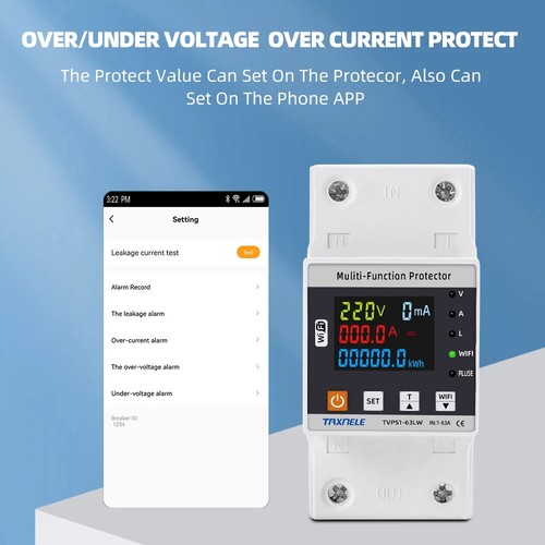 63A Smart Earth Leakage Meter Over Under Voltage Protector For TUYA WiFi Breaker - Picture 21 of 21