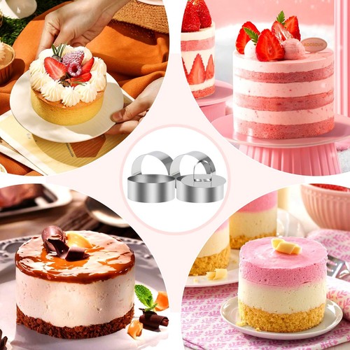 Round Cake Ring Mold, Stainless Steel 4 inch Dessert Mousse Molds with Pusher - Picture 6 of 10