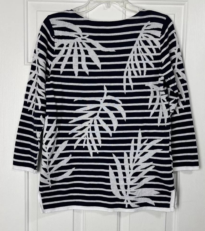 Tommy Bahama Top Mujer Talla PS Azul Marino Blanco Rayas Manga 3/4 Follaje Foto 2 de 4