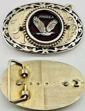 Western Patriotic Bald Eagle Centered Flower Swirl Americana Vintage Belt Buckle