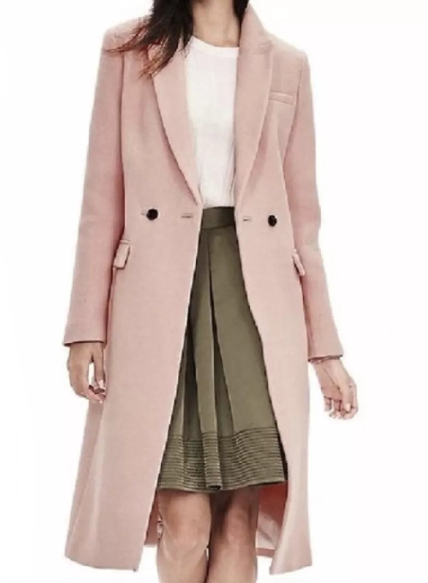 Banana Republic Pink Blush Double Breasted Cream Lining Wool Long Coat Medium