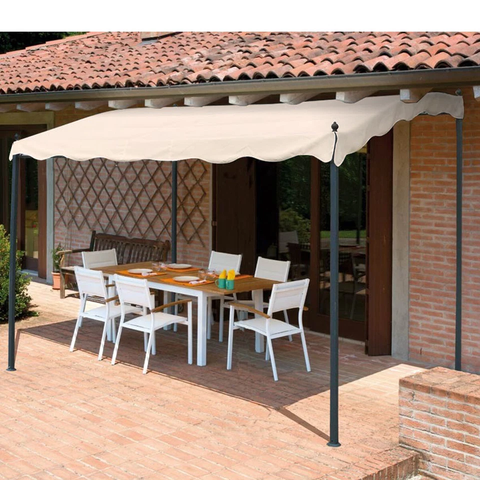 PERGOLA GAZEBO GIARDINO M. 3X2,5 FERRO COPERTURA ANTIPIOGGIA PVC ECRU SALVADOR - Immagine 4 di 4