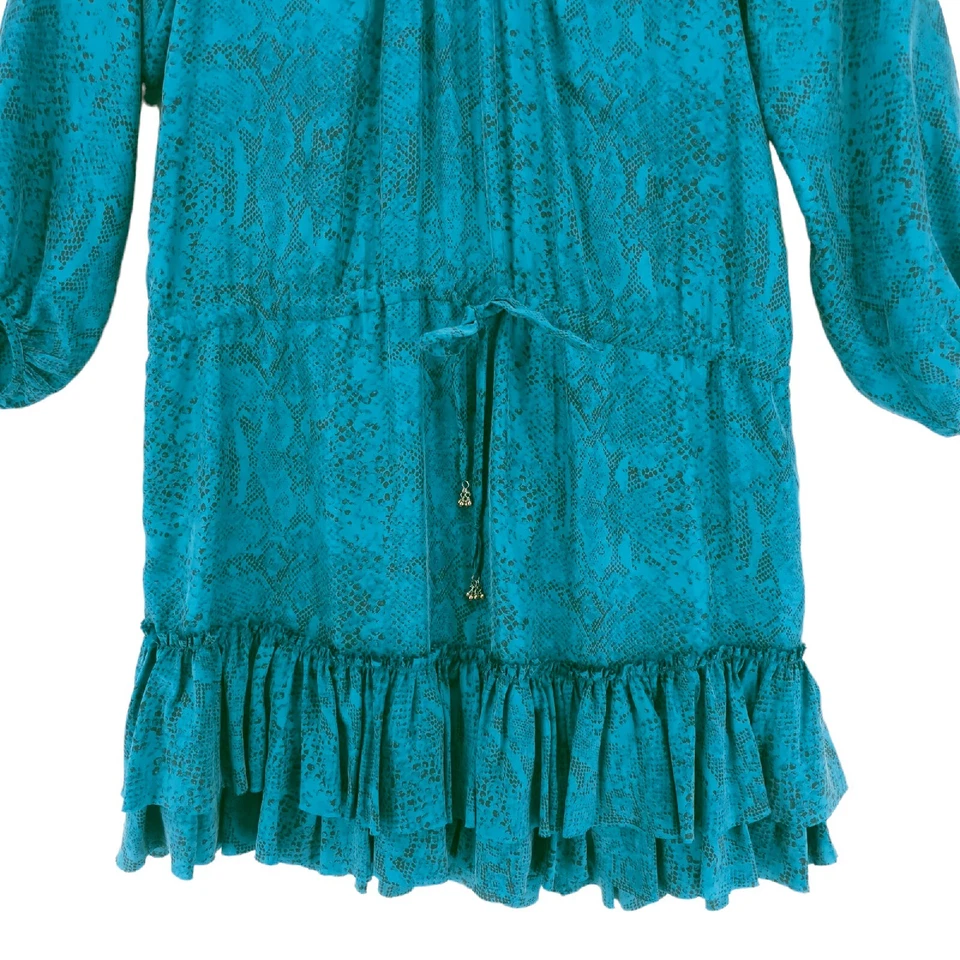 Rebecca Taylor 100% Silk Blue Python Print Tiered Mini Dress Size 0 - Image 2 of 4