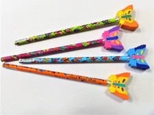4 Cute "BUTTERFLY" Personalized Pencils w/ Cute Butterfly Toppers