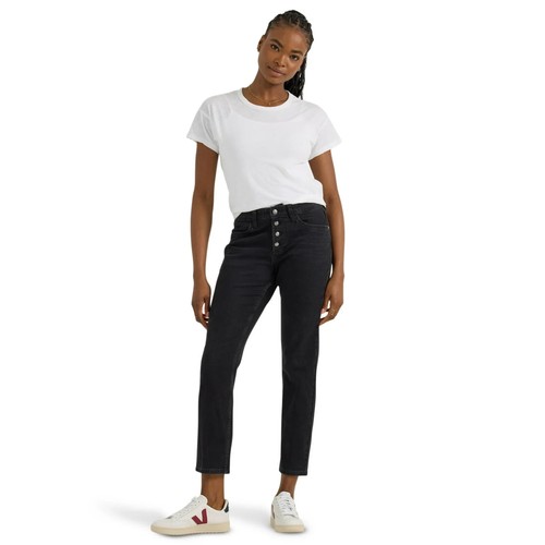 Lee Women’s Heritage Slim Straight Jeans Button Fly Medium Wash Size 2 M Black - Picture 2 of 6