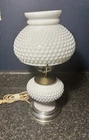 Vintage Hobnail White Milk Glass 3 Way Switch Electric Hurricane Table Lamp