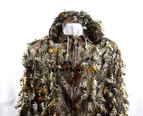 Camo Hunting 3D Leaf Ghillie Suit Woodland Clothing Jacket and Pants Camouflage - Picture 5 of 9