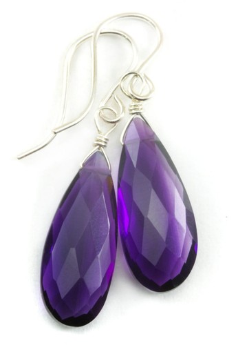925 Sterling Silber lila Amethyst Edelstein Träne Ohrringe Februar Stein - Bild 4 von 4
