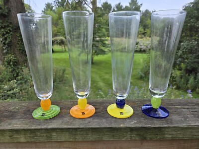  SET of 4 WMF Retro MCM Hand Blown Pilsner Beer Glasses, Multicolored - NEW