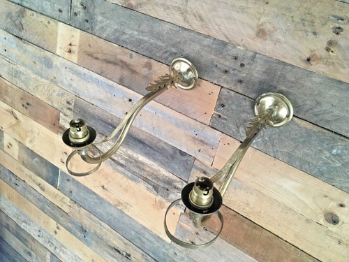 LARGE PAIR OF BRASS ACANTHUS LEAF TWIST WALL LIGHT CANDLE SCONCES BAROQUE ROCOCO - Picture 8 of 10