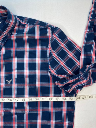 American Eagle Button Down Shirt men's 2XL Blue plaid Long Sleeve Cotton Flannel - Picture 9 of 10