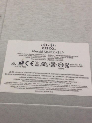 CISCO MERAKI MS350-24P-Hw Gigabit Ethernet Switch 24 Ports w/PS, Rack Ears,WORKS - Picture 11 of 11
