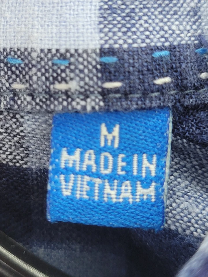 Camisa masculina Toscano azul média xadrez linho manga longa botão para cima preppy moderna - Imagem 4 de 4