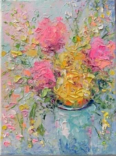 Painting Flower, Roses Artwork, Flowers Art, Original Art, Floral Impasto Art