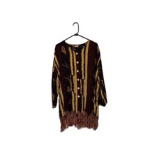 African Festival Top 1X Button Down Blouse Fringe Tribal Boho Beachy Juneteenth