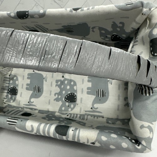 Multi Elephant Print Gray White Woven Basket Handle Storage Organize Nursery - Picture 8 of 11