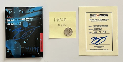 Project 2020 Mike Trout #100 Blake Jamieson Signed Blue Auto 4/149 Ben Baller