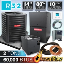 Goodman 2 Ton 14.3 SEER2 60000 BTU 80% AC & Downflow Gas Furnace Split System