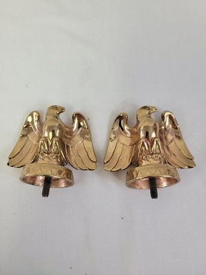 Pair of 2 Eagle Winged Bird Antique Vintage Brass Gold Trophy Toppers